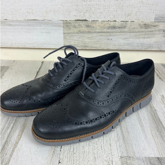 Cole Haan Men’s 10 Black Zerogrand Leather Wingtip Oxford Lace-Up Shoes Loafer - Picture 1 of 10